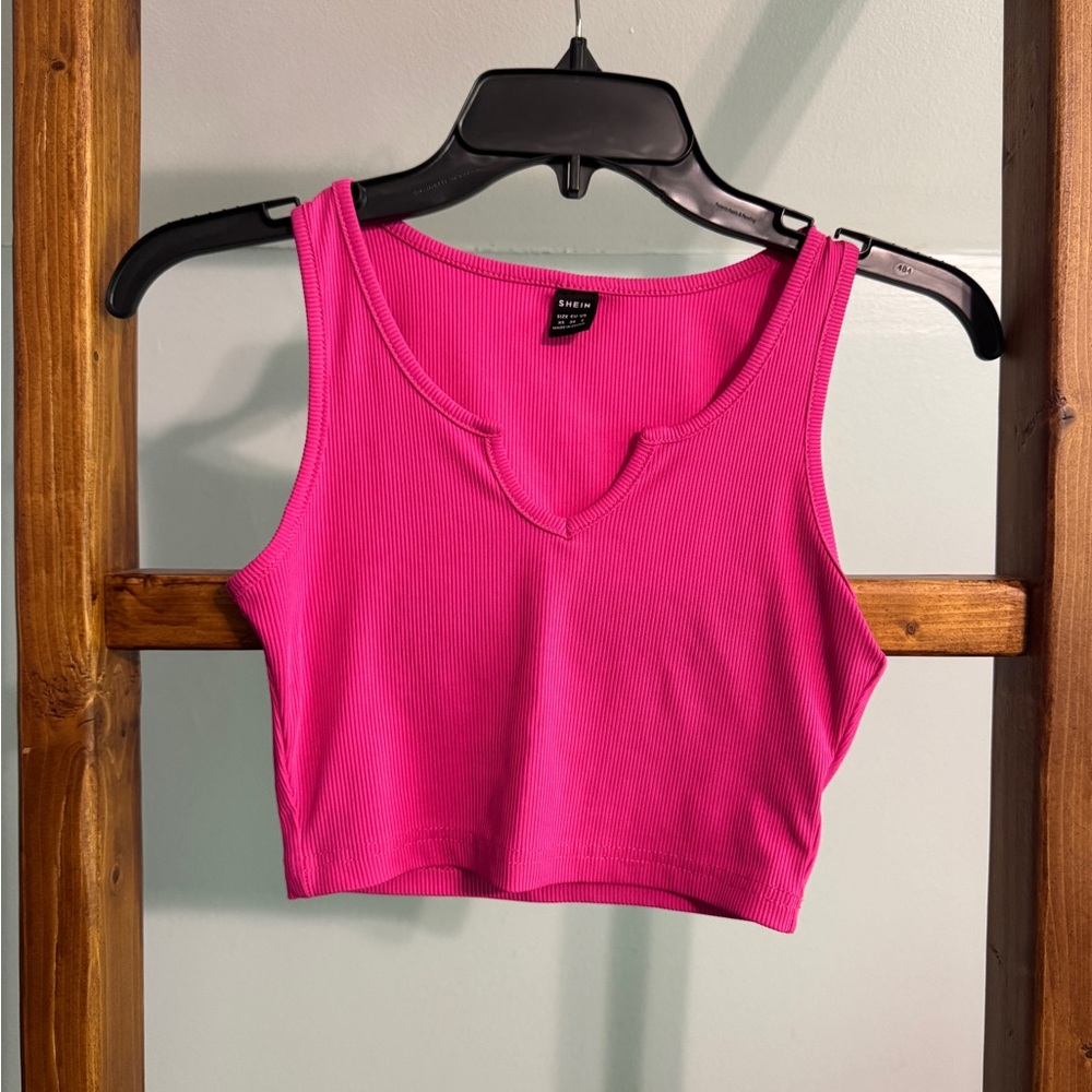 SHEIN Pink Sleeveless Fitted Crop Top